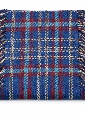 Oversized Plaid Blanket Scarf Blue Burgundy Fringe Cozy Fall Winter Wrap